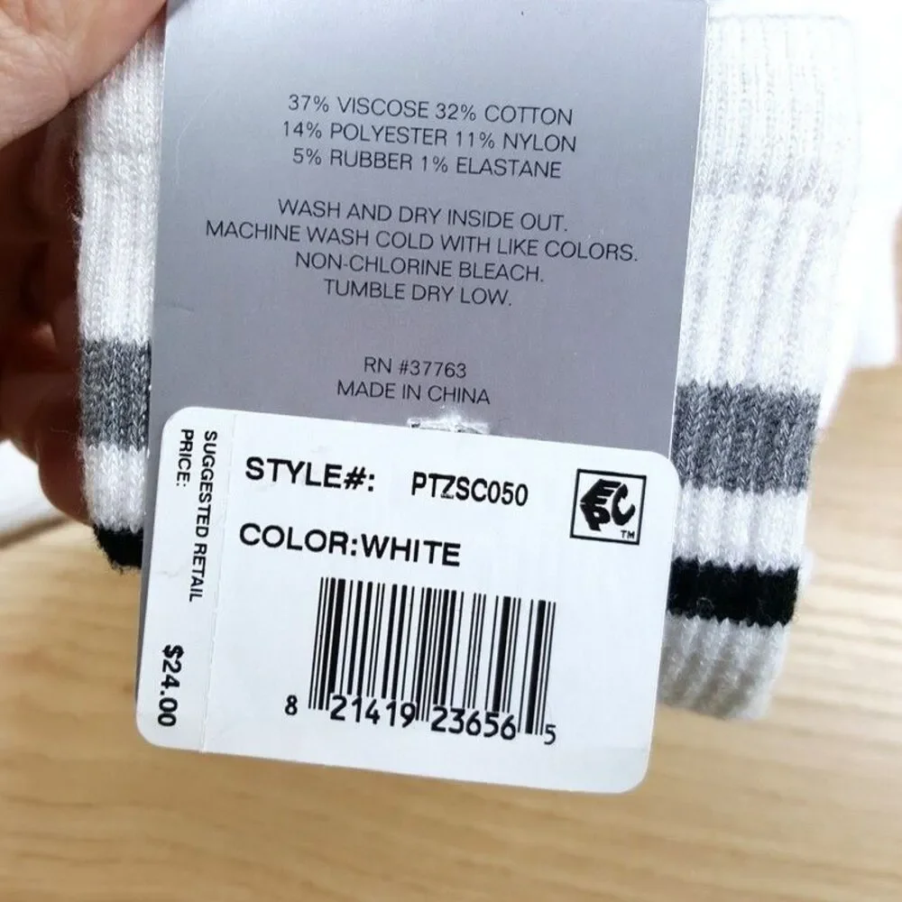 PERRY ELLIS Crew Socks White 3-Pack Moisture Wicking Cushioned Logo
